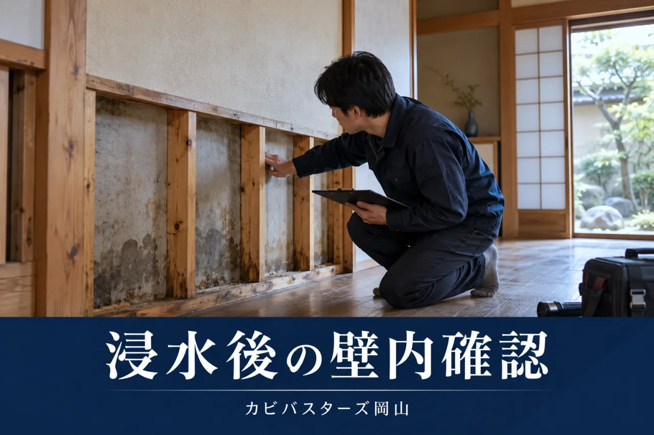 高知・徳島・岡山の浸水復旧｜壁を閉じる前のカビ確認