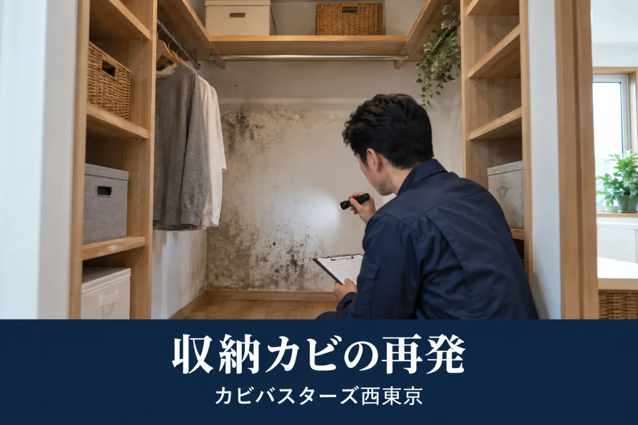 カビバスターズ西東京：東京の収納カビが繰り返す｜クローゼットの壁・下地調査のイメージ
