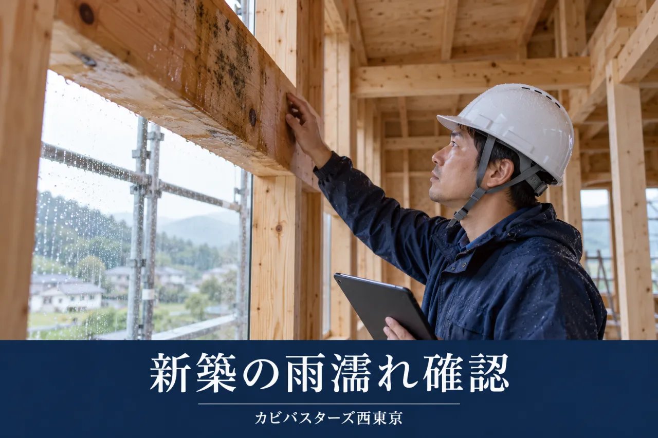 カビバスターズ西東京：八王子・多摩の新築カビ｜雨濡れ後、壁を閉じる前の確認のイメージ