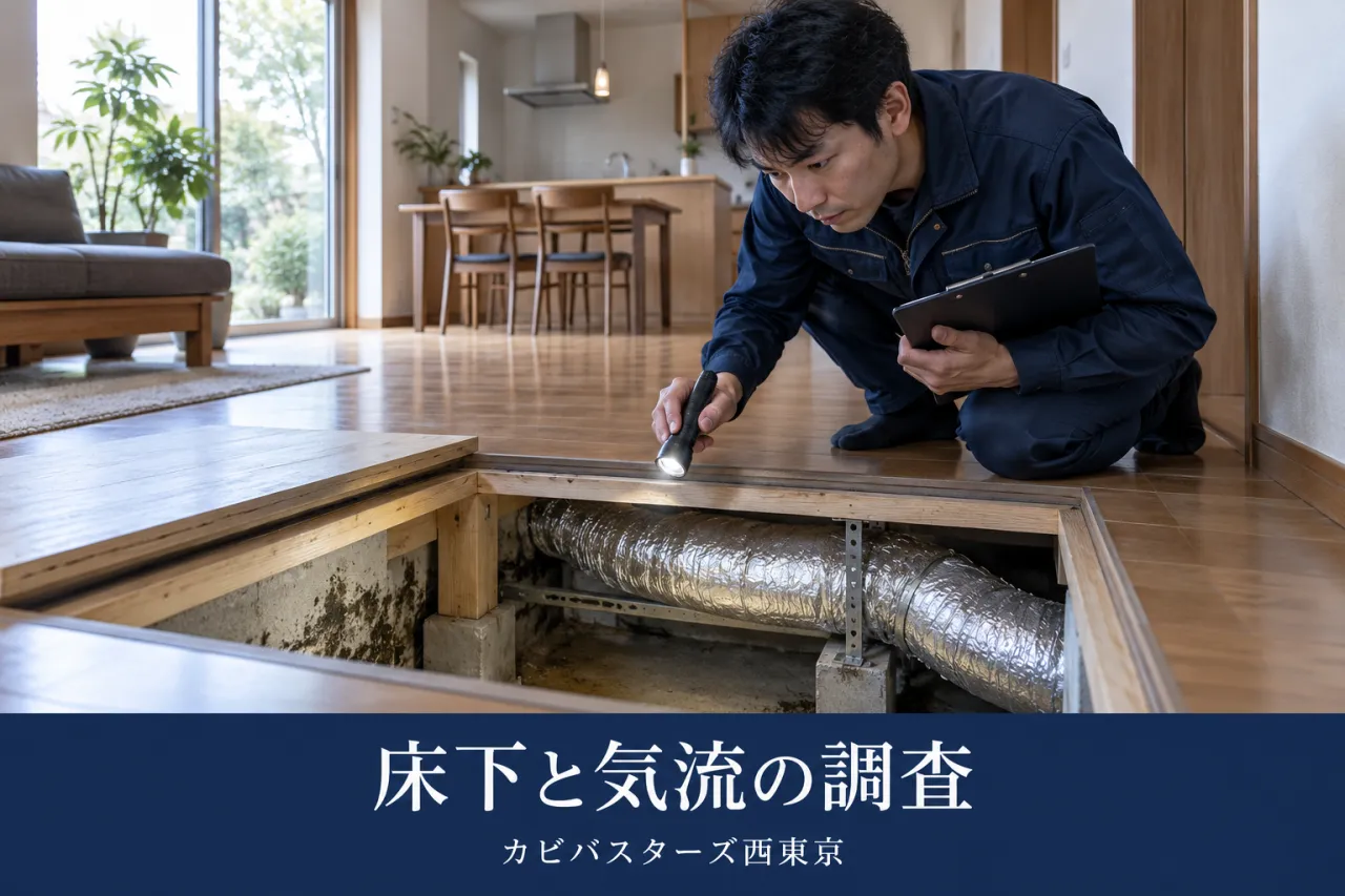 カビバスターズ西東京：関東の全館空調住宅のカビ臭｜床下・気流・設備を確認のイメージ