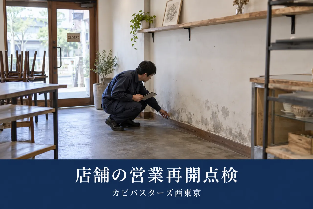 関東の浸水店舗|営業再開前に壁・什器裏のカビを確認