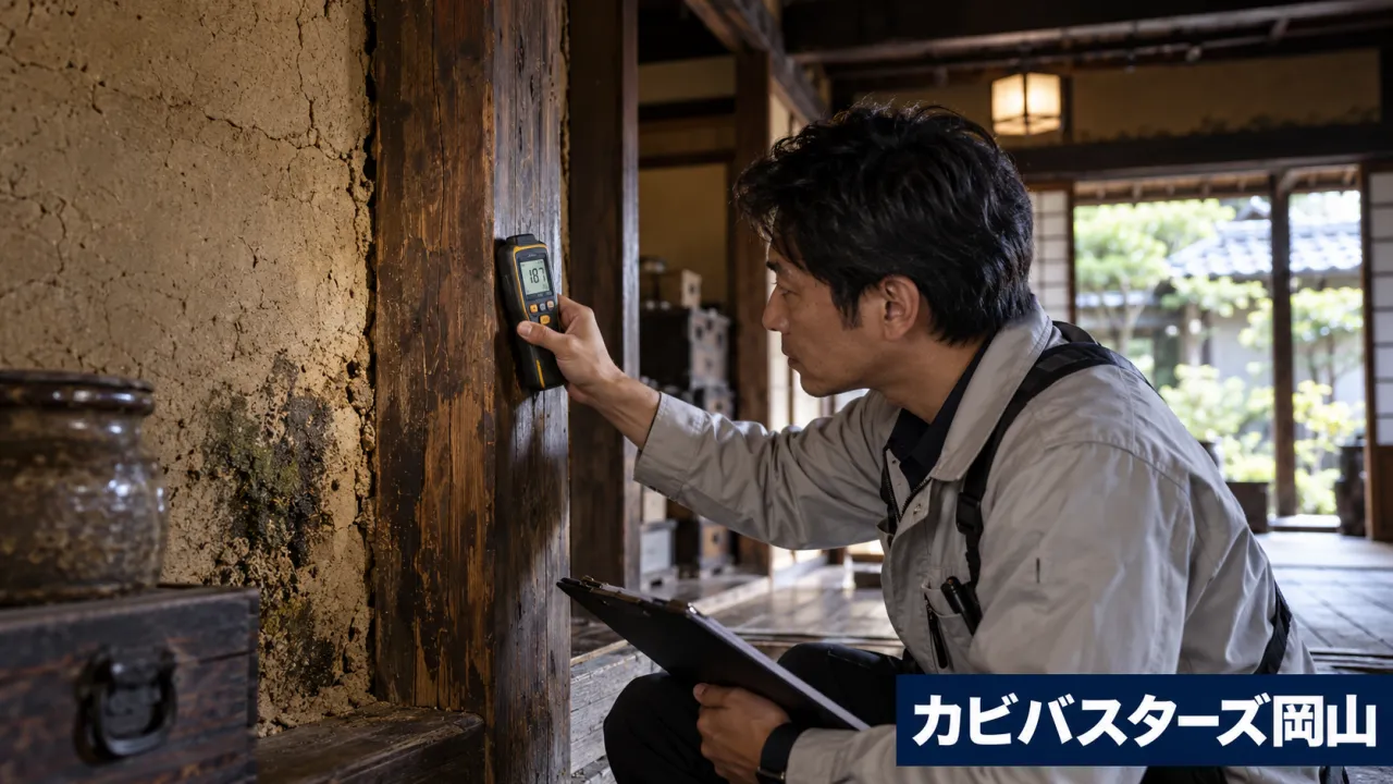 古民家の木部の含水状態を確認するイメージ